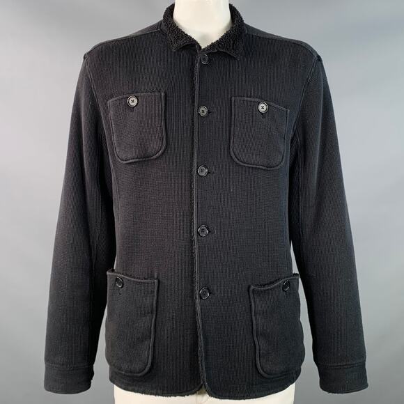JOHN VARVATOS STAR USA Size XL Black Waffle Knit Cotton Fleece Lined Jacket - Picture 1 of 5